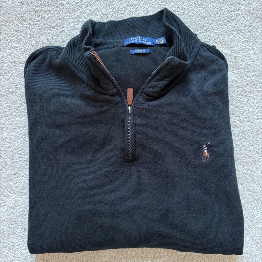 Polo by Ralph Lauren Black Zip Up Sweater “Estate Rib” XL